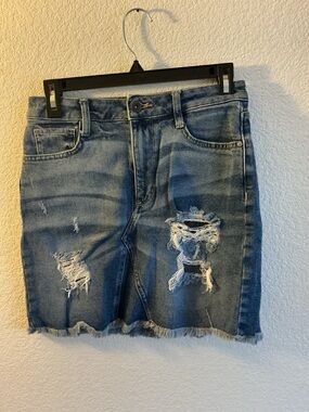 Arizona Jean Company Distressed Blue Denim Mini Skirt